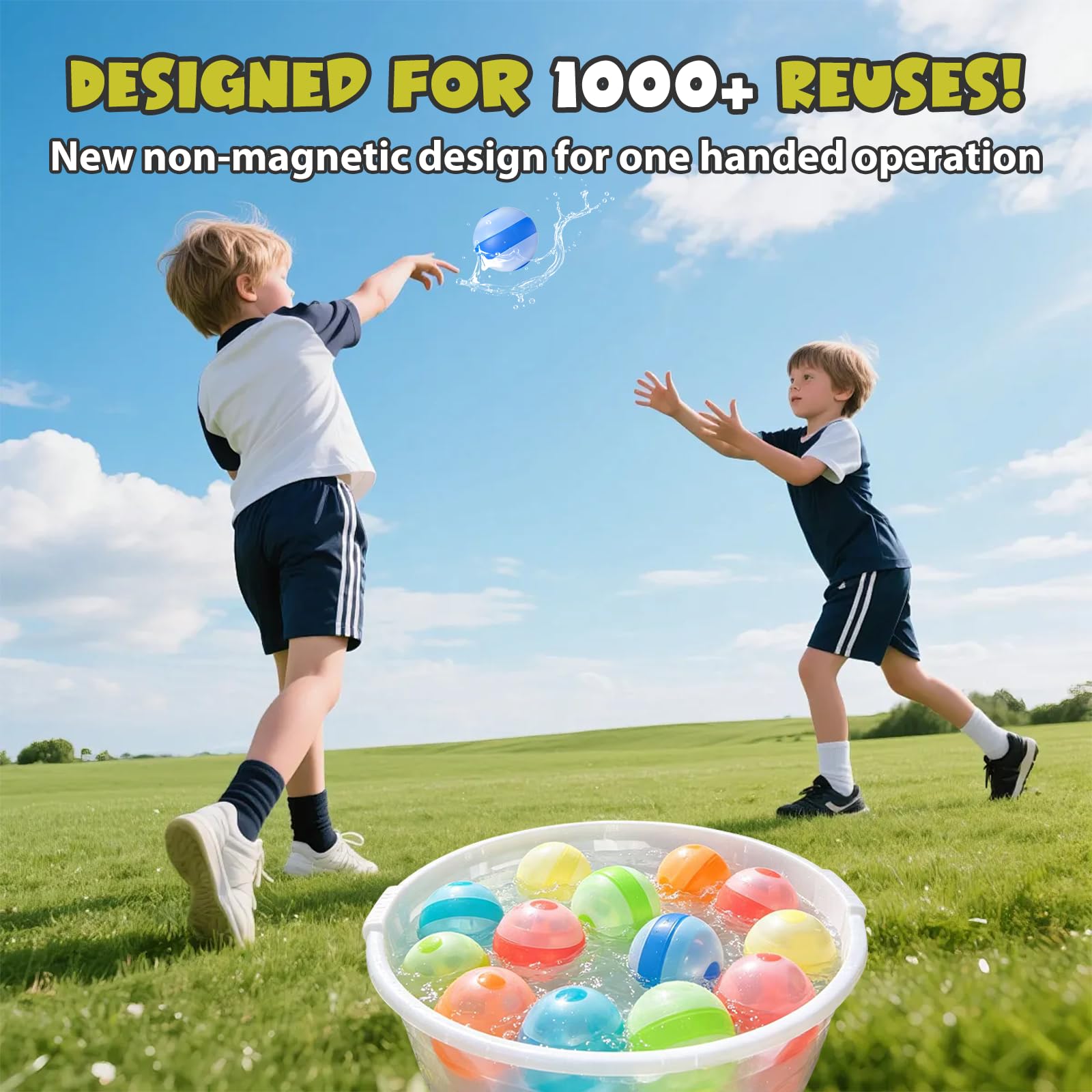 Bombe a Eau Réutilisables Auto-obturantes, 16 Pièces Ballons d'eau Réutilisables en Silicone pour Extérieur, Parcs Aquatiques, Plages et jeux Familiaux, Jouet d'été pour Enfants et Adultes