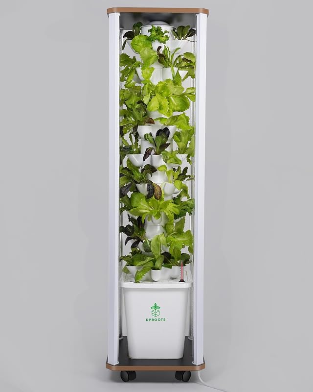 Sistema de cultivo de torre hidropónica, jardín interior vertical de 45 cápsulas, luces de espectro completo de 360°, sistema de circulación automática de agua, adecuado para verduras de hojas verdes y hierbas, incluye bandeja de inicio de semillas