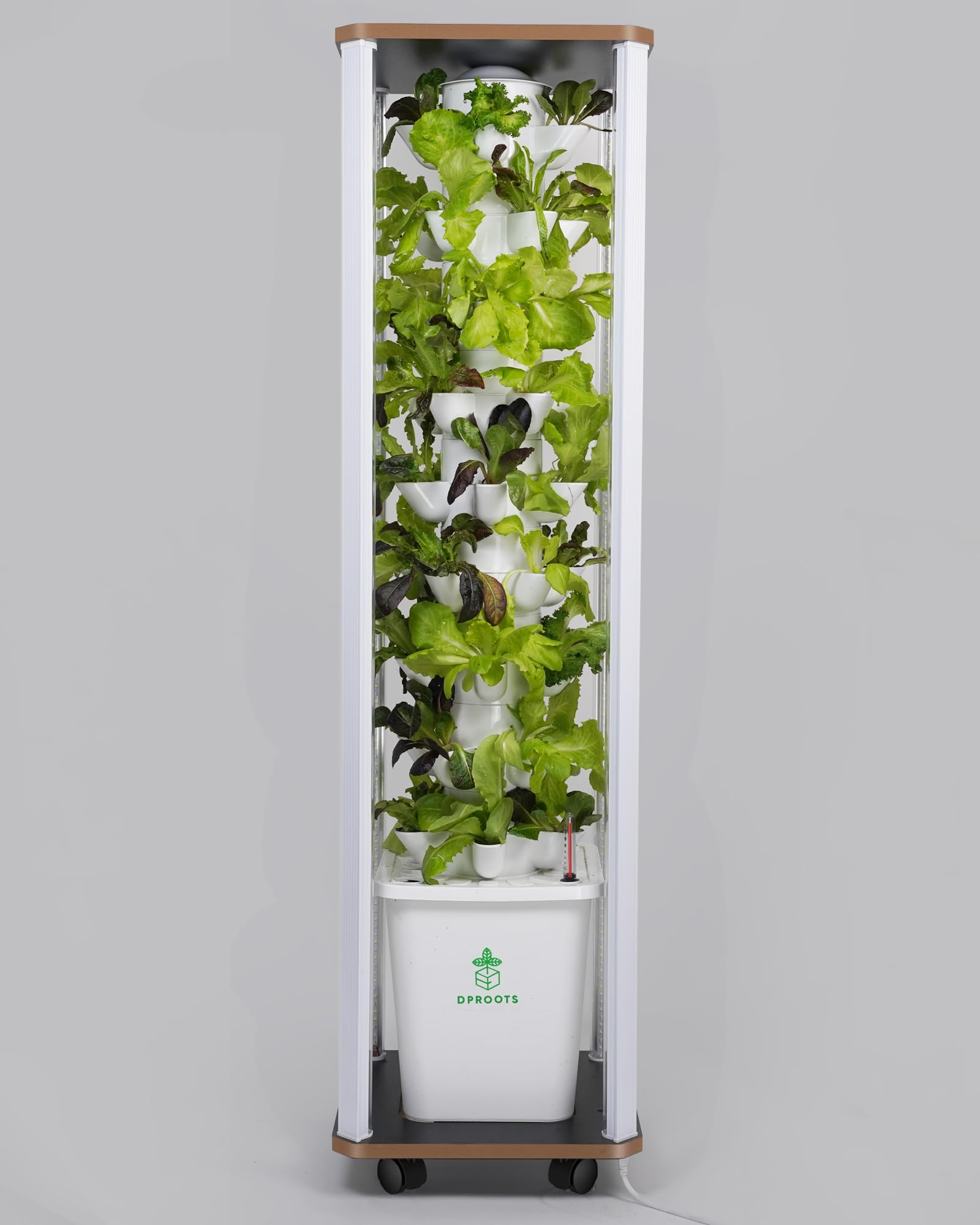 DPROOTS Hydroponics Tower Growing System,45 Pods Vertical Indoor Garden,360deg Full-Spectrum Lights, Automatic Water Circulation System,Suitable for Leafy Greens and Herbs,Include Seed Starter Tray