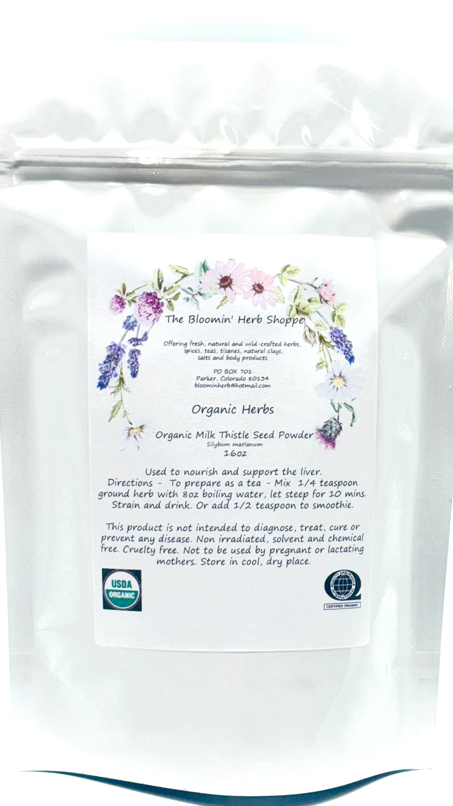 Organic Milk Thistle Seed Powder 16oz The Bloomin Herb Shoppe White Label Premium Herbs Silybum Marianum Pure Bulk
