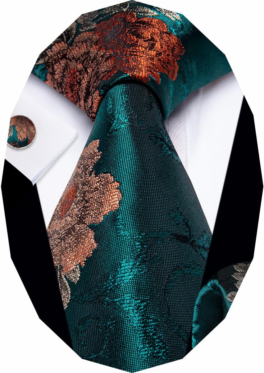 YourTies Paisley Tie Sets Floral Necktie Handkerchief Cufflinks Set Silk Woven Ties Business Wedding Party