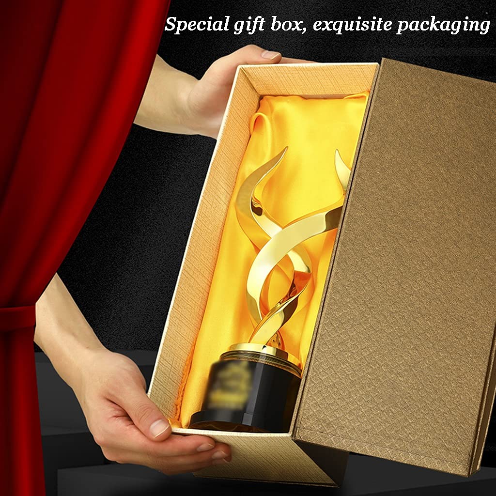 Kreative Zinklegierungsmetall-Trophäe, Hörner, Das Jährliche Treffen Vergibt Den Meisterpokal, Geschenk-Souvenir-Siegerpokal, Kostenlose Beschriftung Letter (Color : Gold, Size : 8x8x30cm)
