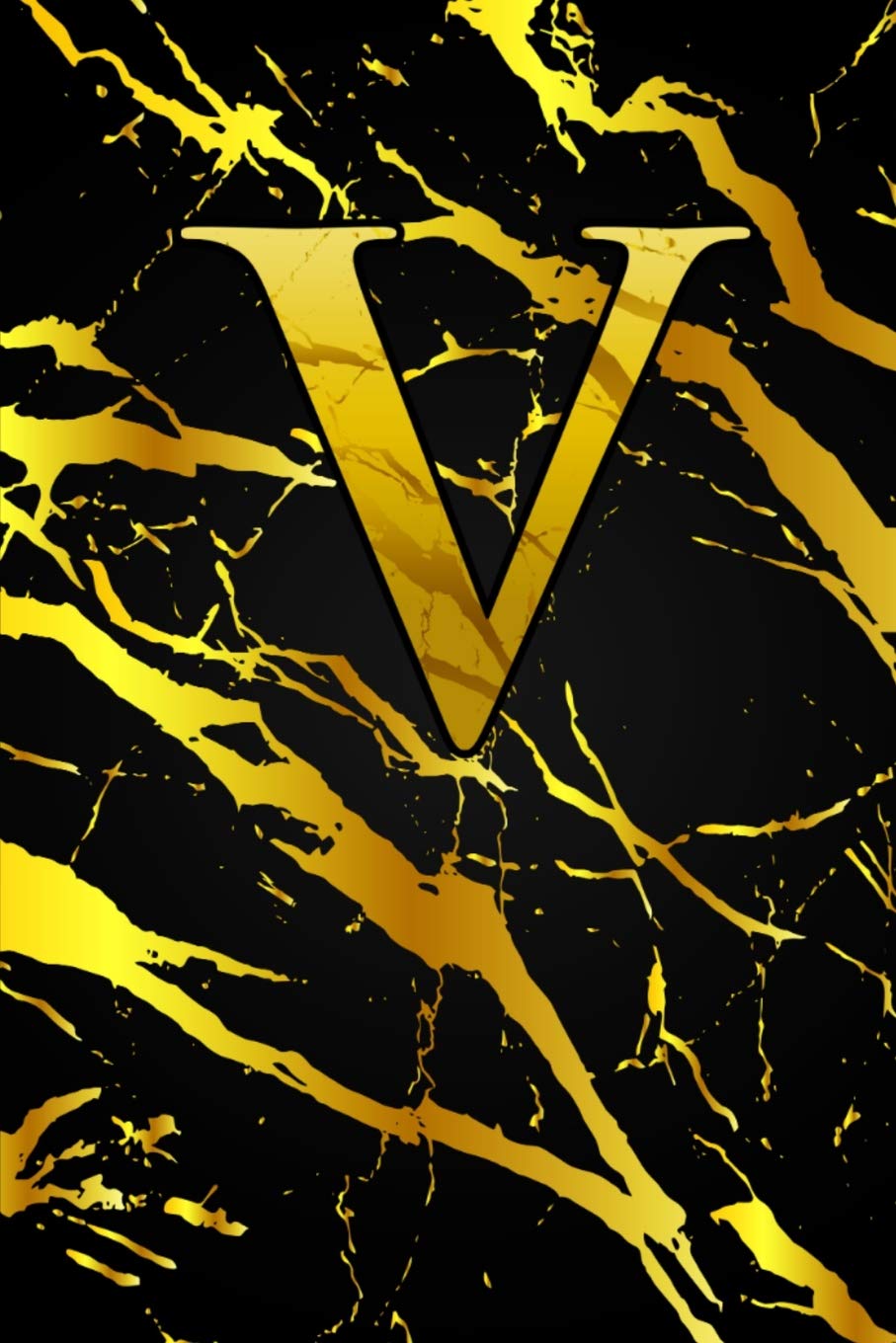 V: Letter V Monogram Initials Black & Gold Marble Notebook & Journal