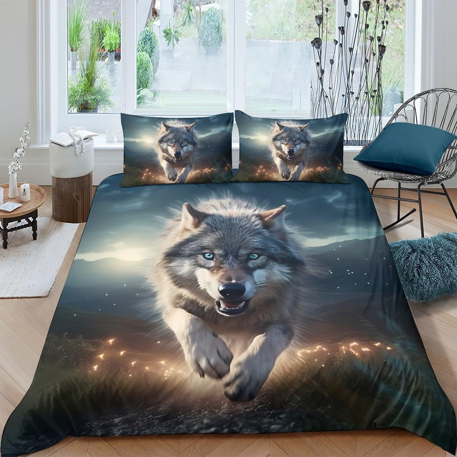 Ctjqhvkz Style-10 3D Printed Running Wolf Fitted Sheet Microfiber Soft Grey Forest Bed Cover For Bedroom Dorm Mattress Decor Single（135X200cm）