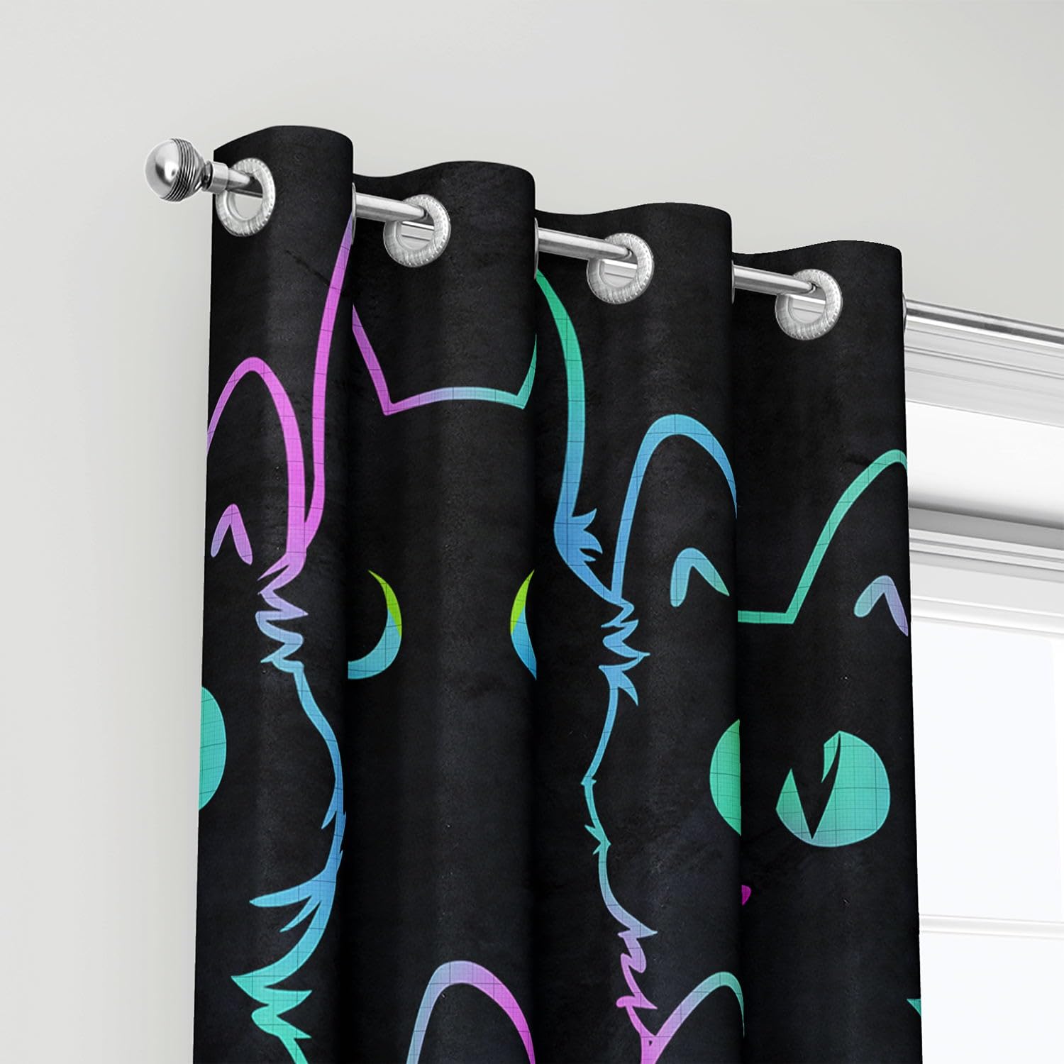 HOSIMA Curtains Eyelet for Boys and Girls Soft Breathable Black Cat Print Curtains 2-piece Set Suitable for Bedroom Living Room Decoration (Black Cat - Image 3