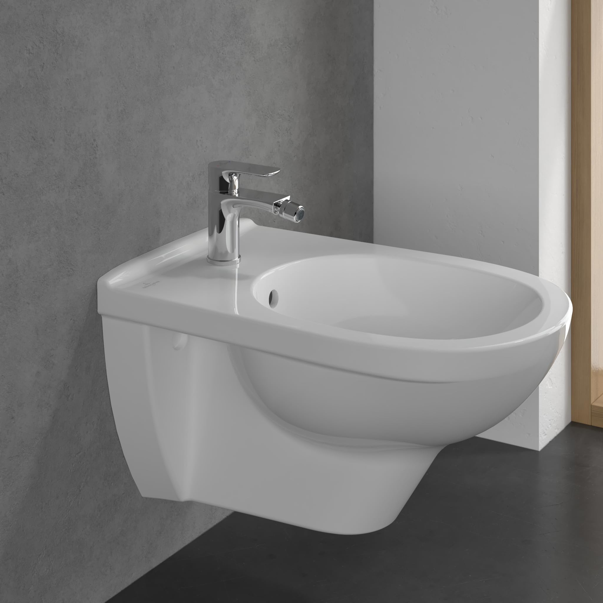 Villeroy & Boch O.novo jednouchwytowa bateria bidetowa, bateria bidetowa z drążkiem i ceramicznym wkładem, bateria bidetowa oszczędzająca wodę, wysokość wylotu 75 mm, okrągła, chrom