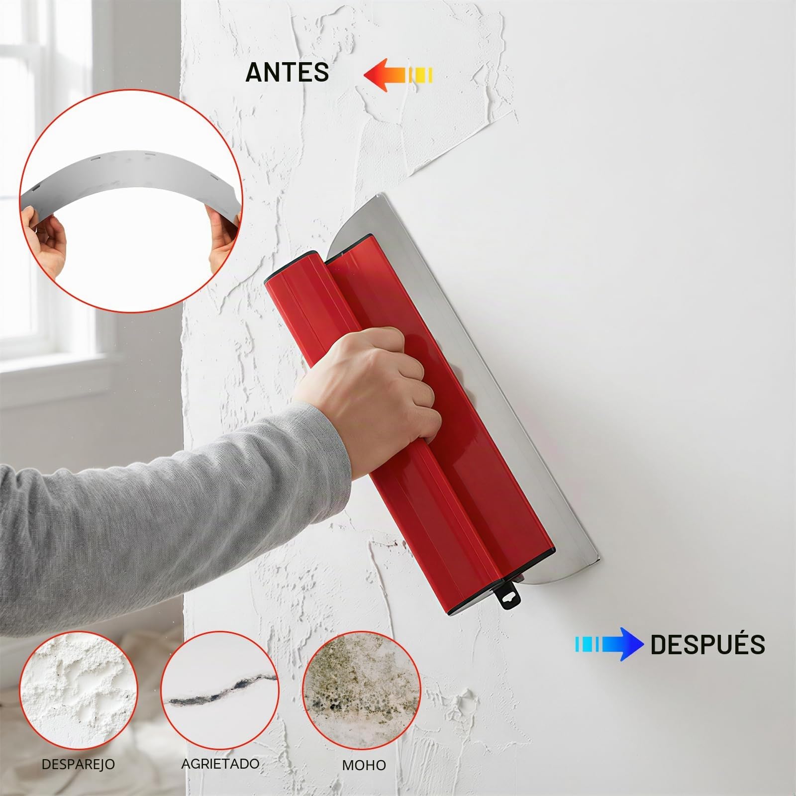Espátula de superficie de 40 cm/16 pulgadas con rodillo de 23 cm, rodillo para masilla, hoja de acero inoxidable, espátula + rodillo de revestimiento, herramienta para gran área de trabajo, decoración