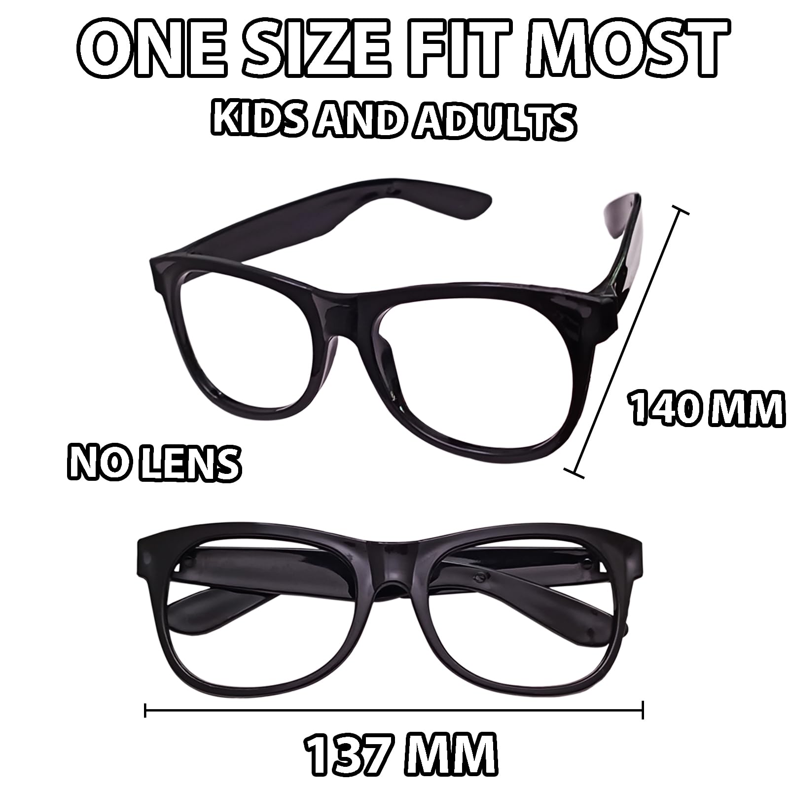 EaciTown 12 Pack Costume Glasses Neon Frame Only No Lens Glasses for Halloween Decor Birthday Party Favors (Black)