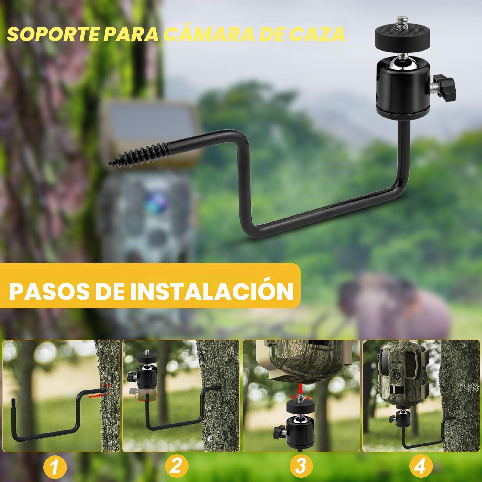 Cersaty Set De 3 Soportes Para Cámara De Caza – 360°, Trípode De Árbol Con Pinzas Para Móvil Y Llave Hexagonal, Para Cámaras De Vigilancia
