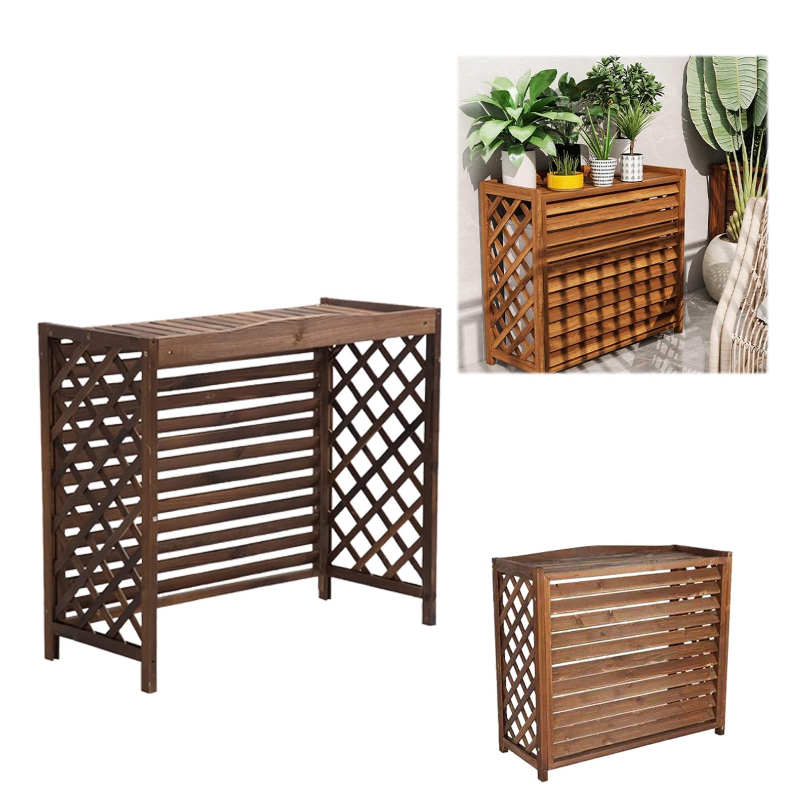 Copertura Condizionatore Esterno Copri Condizionatore Esterno Legno Rack Per Condizionatore D'Aria Nascosto Nel Cortil Griglie Protettive Robuste Antifurto,Marrone ( Misurare : 96Lx40Wx89H cm )