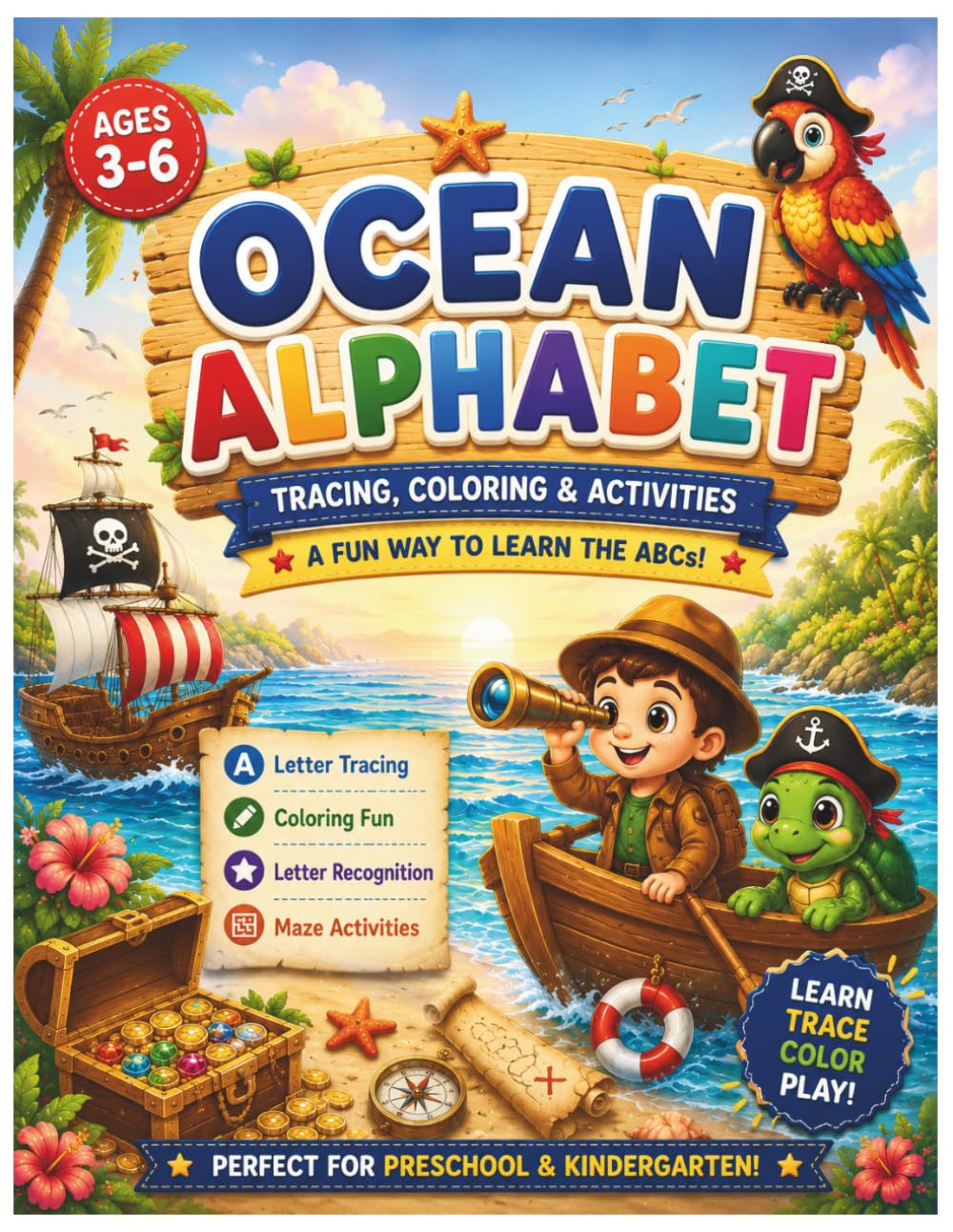 Ocean Alphabet: Tracing, Coloring & Activities for Kids Ages 3–6