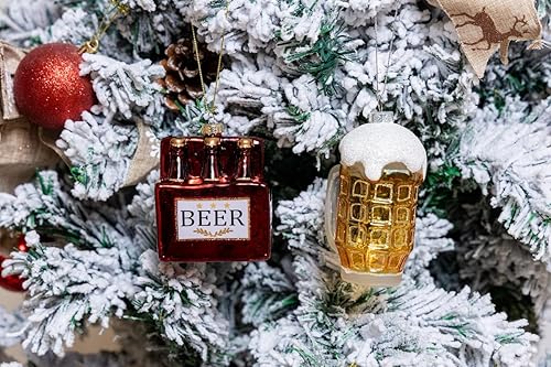 Miniatura 7 de Paquete de 2 adornos de cerveza de vidrio soplado a mano para árbol de Navidad, vidrio pintado a mano, paquete de 6 adornos de cerveza y adorno para