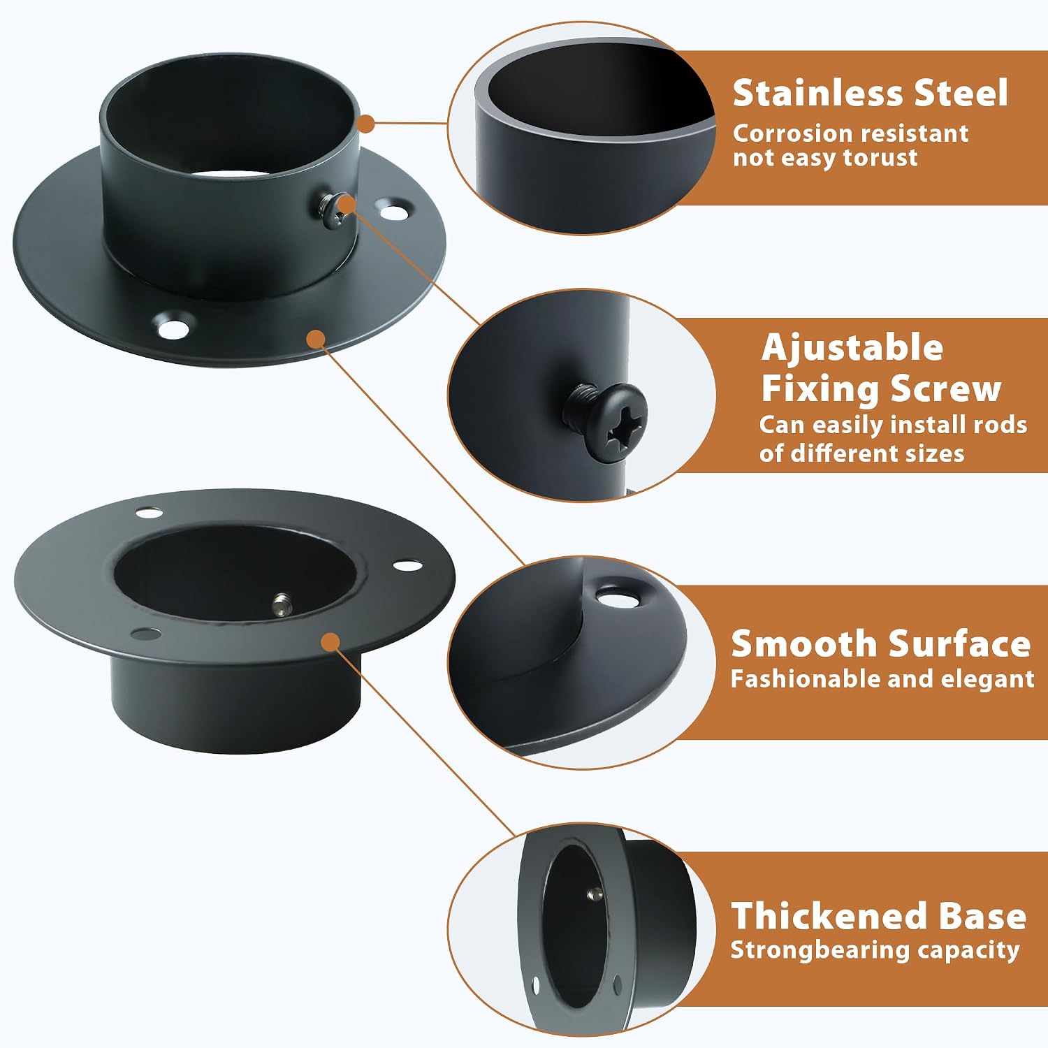 Mooche 4Pack Closet Rod Bracket, Adjustable for 1.7"-1.97" Poles, Black