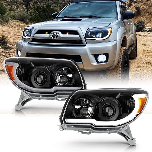 ACANII - Para Toyota 4Runner 2006-2009 carcasa negra LED tubo de actualización estilo proyector faros delanteros Set izquierda y derecha