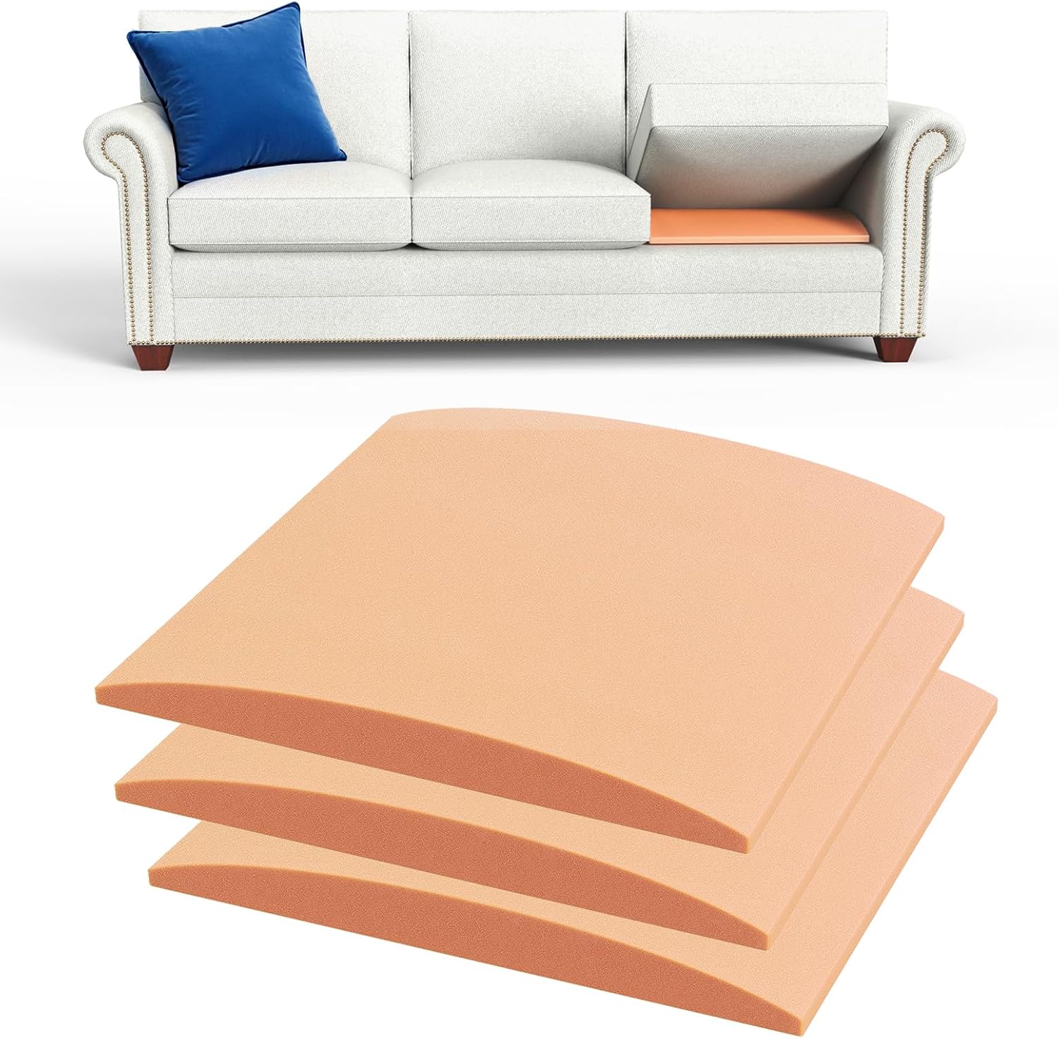 Couch Cushion Support for Sagging Seat - 20" x 20"x 2" High-Density Curved 35D Sofa Cushion Support, Couch Supporter for Under The Cushions, Orange 3 Pack Orange Med-soft 3pcs