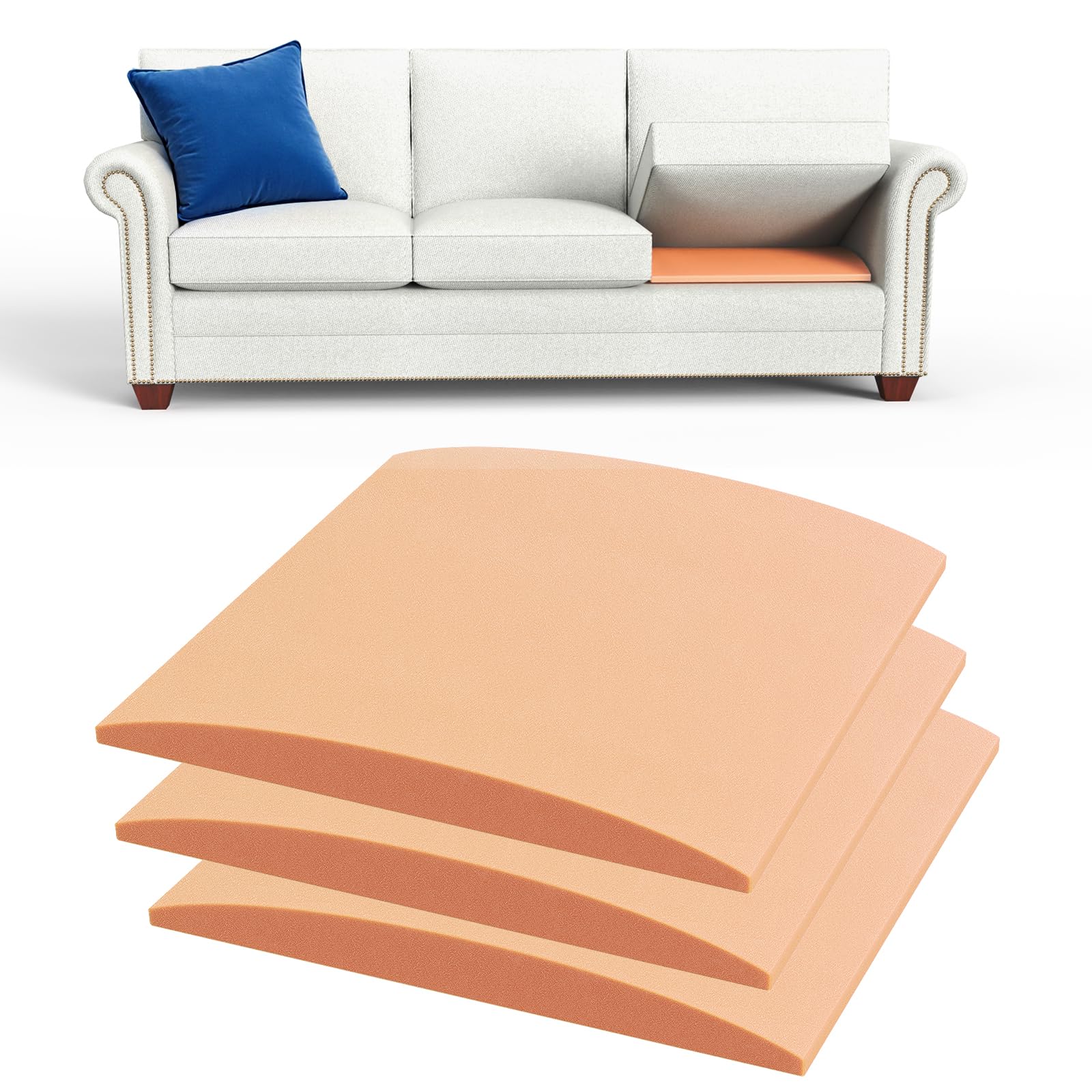Couch Cushion Support for Sagging Seat - 20" x 20" High-Density Foam Sofa Cushion Supports Board, Couch Supporter for Under The Cushions, Orange Set of 3