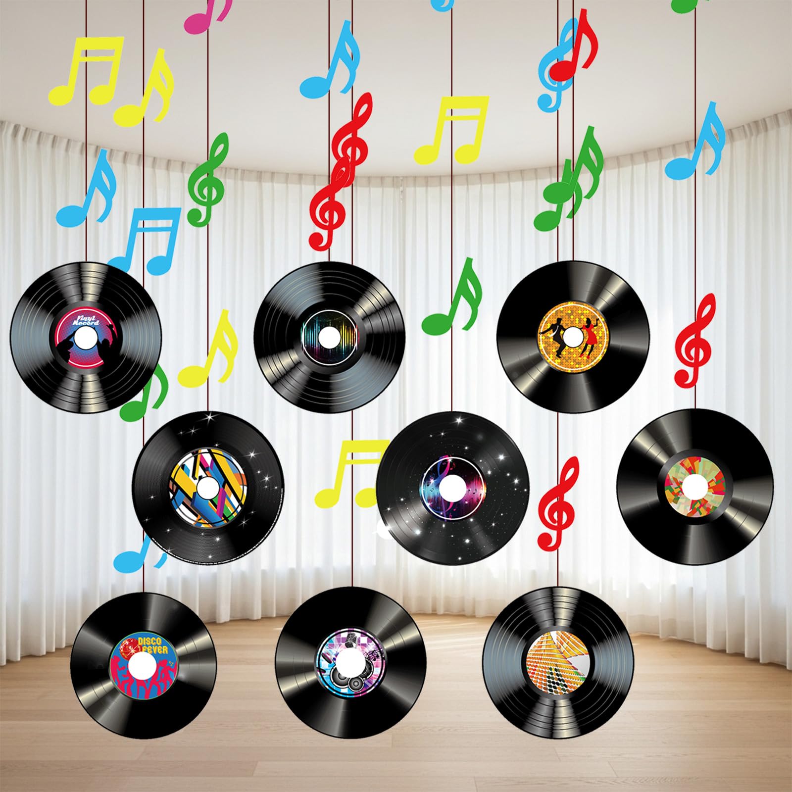 Décoration Années 50 70 90 Lot De 9 Disques Vinyles Décoratifs Rock'n'roll - Décoration De Fête Années 50 à 90 - Pour Anniversaire, Mariage, Soirée à Thème Lot De 9 Décorations Suspendues