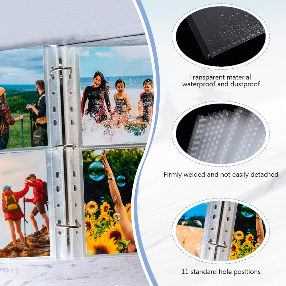 REFORUNG 60 Stück Fotohüllen,A4 PP Klarsichthüllen, 4 Fach Prospekthüllen Transparent Sammelhüllen 11 Löcher Ringbüchern Fotosichthüllen für Familien Hochzeits Tauschen（31cm X 23cm）