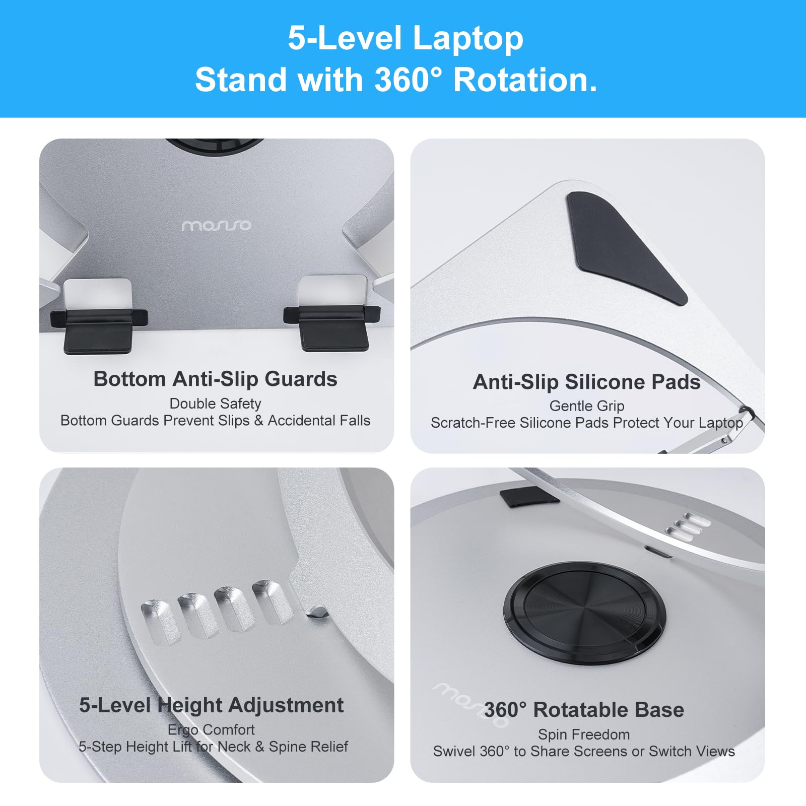 Supporto per laptop, livelli regolabili - Supporto per computer in alluminio - Adatto a laptop da 10 a 15,6 pollici | Leroy Merlin