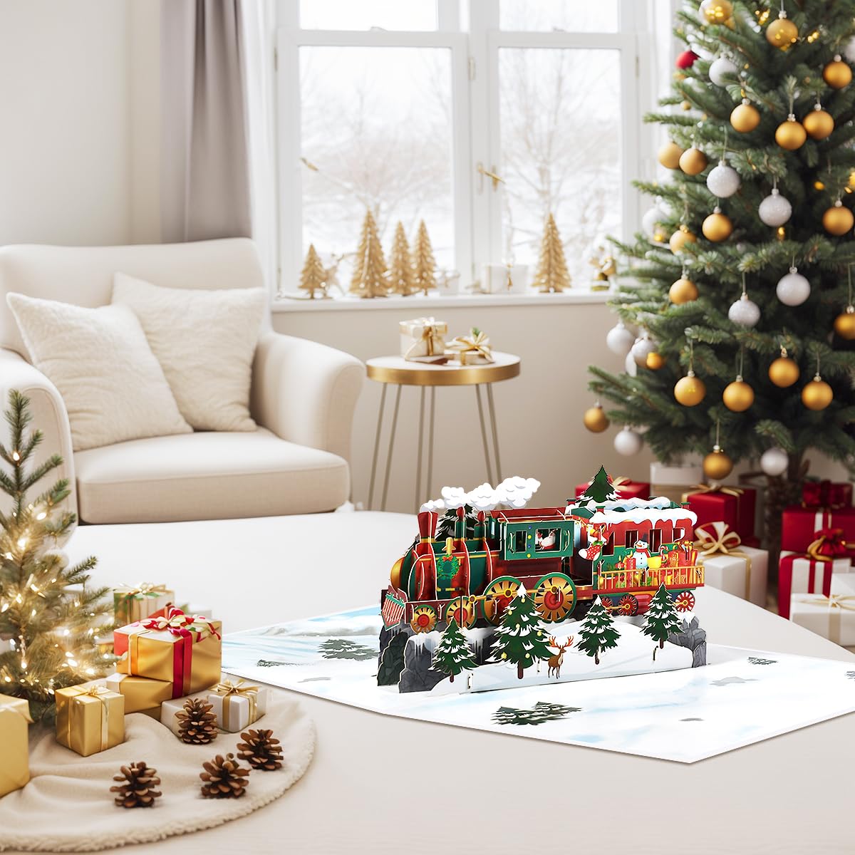 CNLITIHEKA Train Christmas Card, Christmas Train Pop Up Cards, Pop Up Christmas Card, 3D Handmade Xmas Greeting Card - Image 3