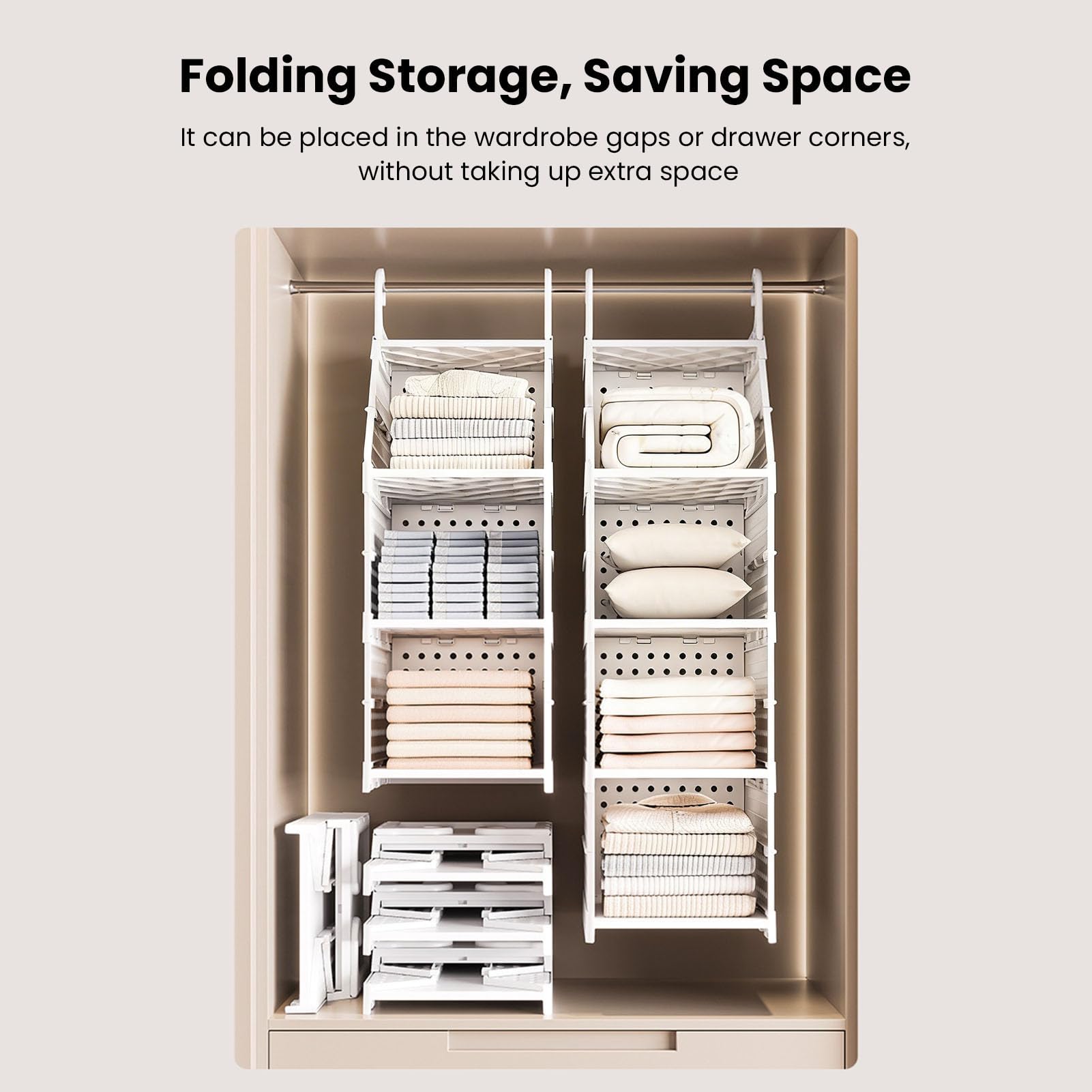 Organizador colgante para armario, cesta de almacenamiento plegable de gran capacidad para dormitorio, lavandería, dormitorio (4 Layers)