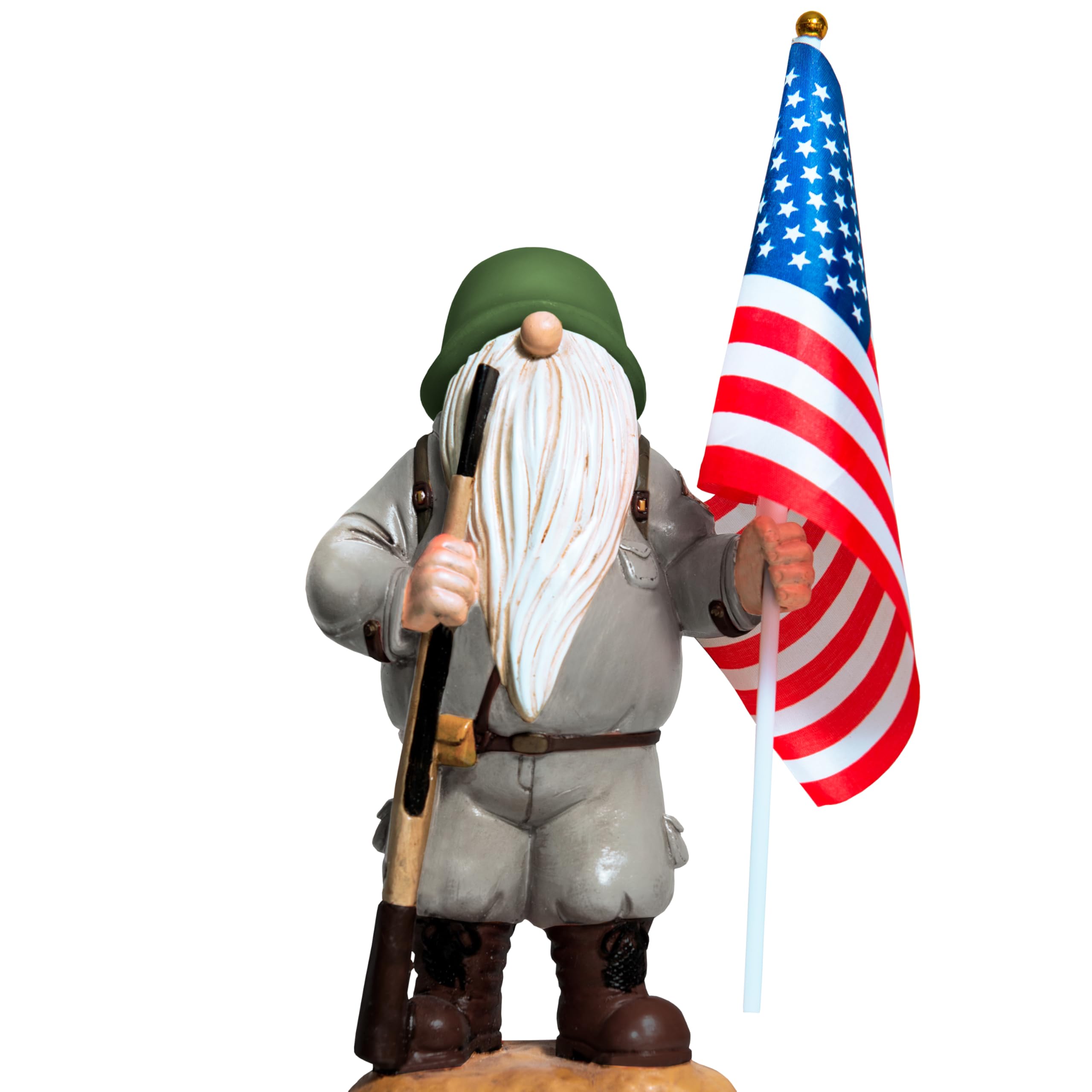 Redwix Patriotic Solar Garden Gnome with American Flag, 11" Resin Armed Garden Gnomes Outdoor Statue, Military Yard Gnome Decor, Gift for 4th of July, Memorial Day, Veterans Day