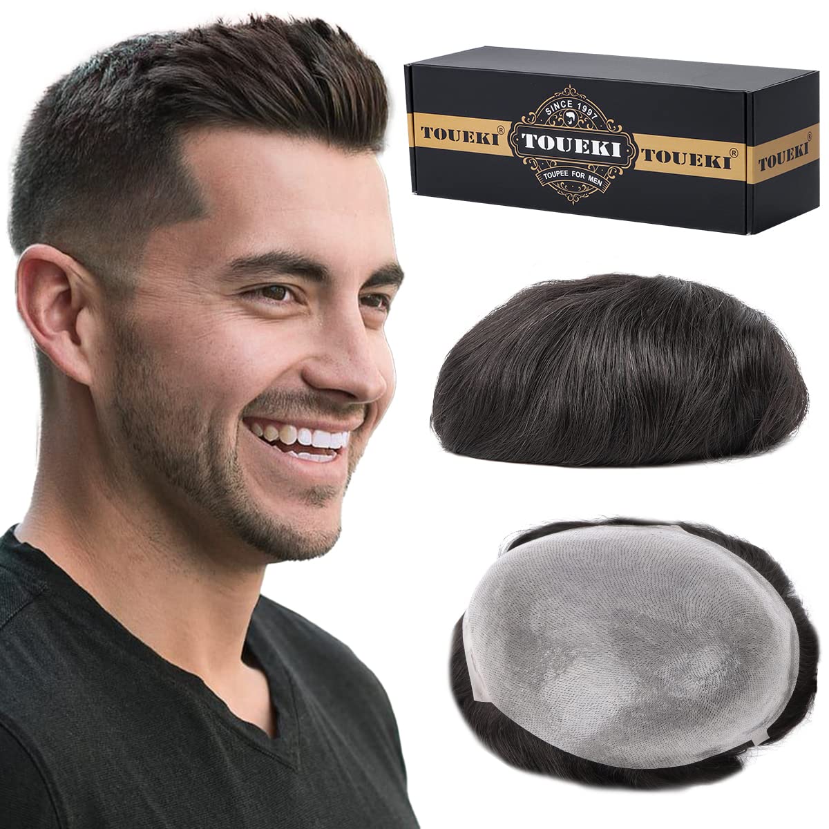 Toueki Toupee for Men, 8x10 Inch 0.06mm Thin PU Skin Mens