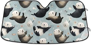 Car Windshield Sun Shade Lvoey Otters Reflective Sunshade for Ultimate Protection Fits Small Sedans, Mini SUVs, Hatchbacks
