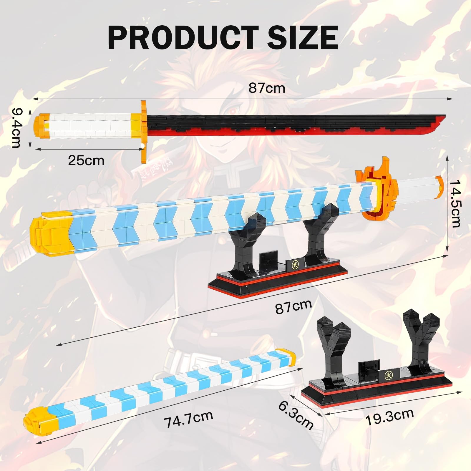 JMBricklayer Katana - Mattoni da costruzione, motivo: spada anime, giocattolo cosplay Ninjago, regalo per adulti e ragazzi dai 6 ai 16 anni, con supporto per guaina