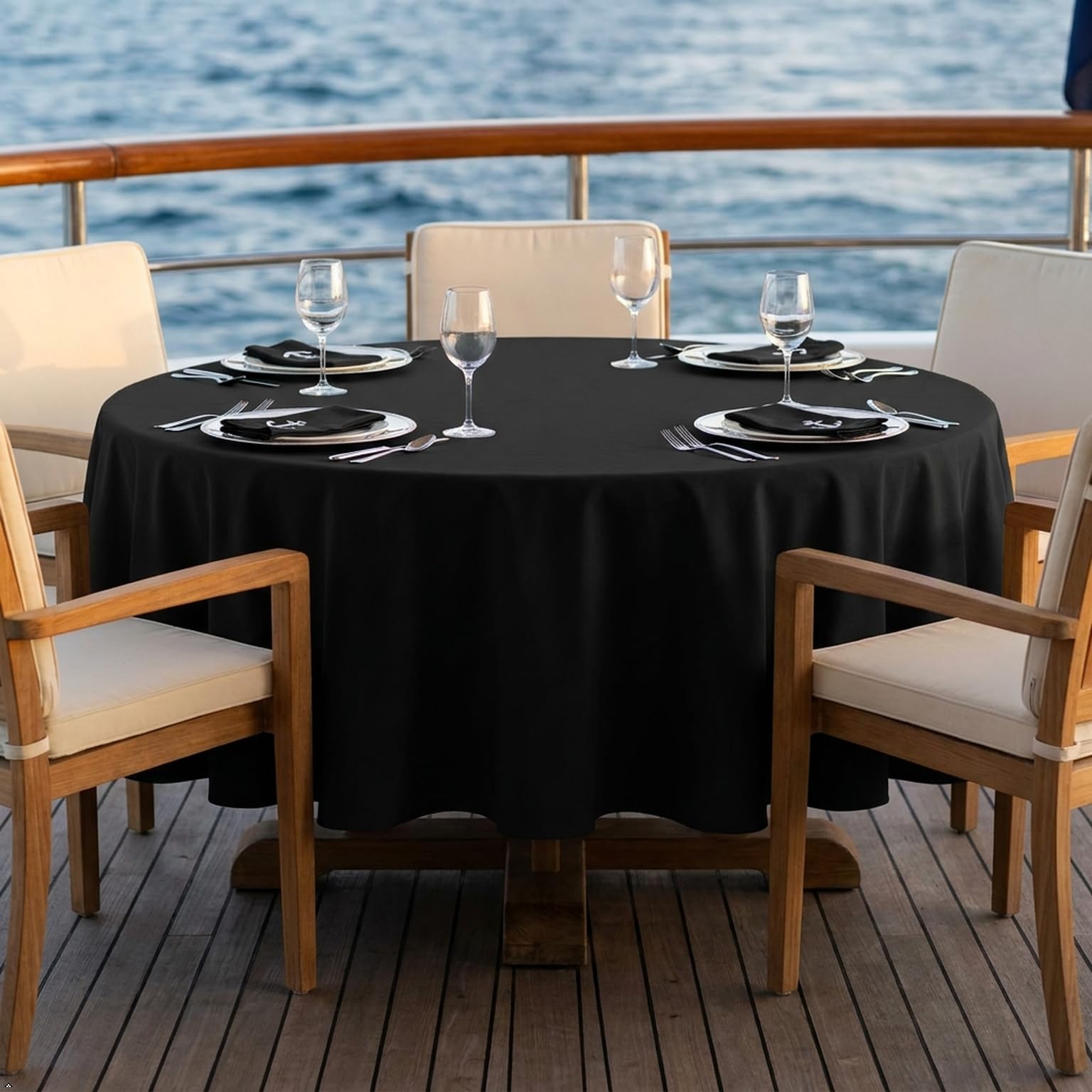 Black Round Tablecloths - 90 Inch (8 Pack) -6