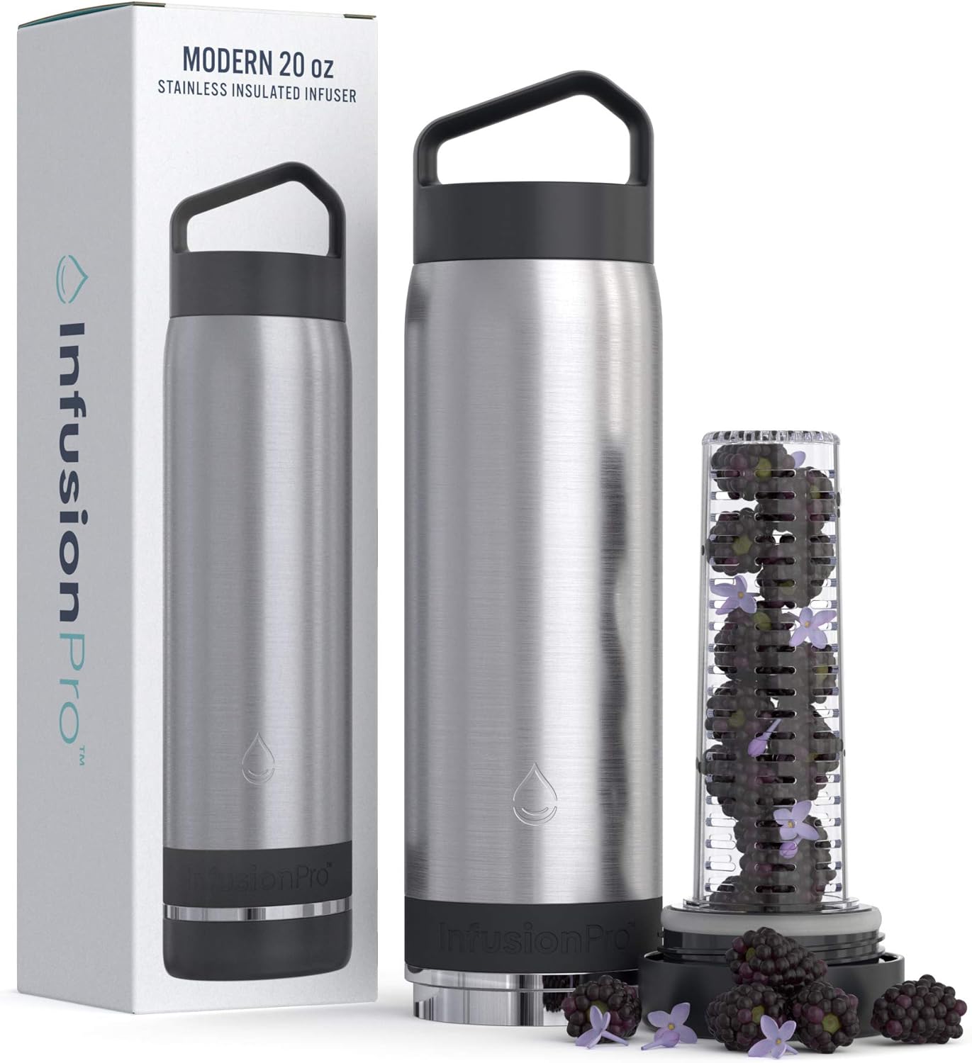 Infusion Pro Fruit Infuser Water Bottle - Vacuum Insulated (20 oz) Stainless Steel : Fruit Infusion Recipe eBook : Bottom Loading for More Flavor : Easy Cleaning : Great Gift