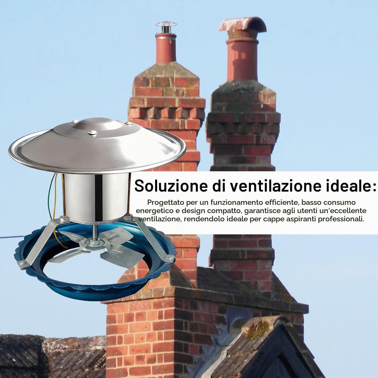 120W Aspiratore Fumo, Grande Ventilatore per Camino Ventola Aspirazione da 17,5-24 cm Aspiratore FuMi per Camino con 4 Pale Silenzioso Aspira Cenere Camino