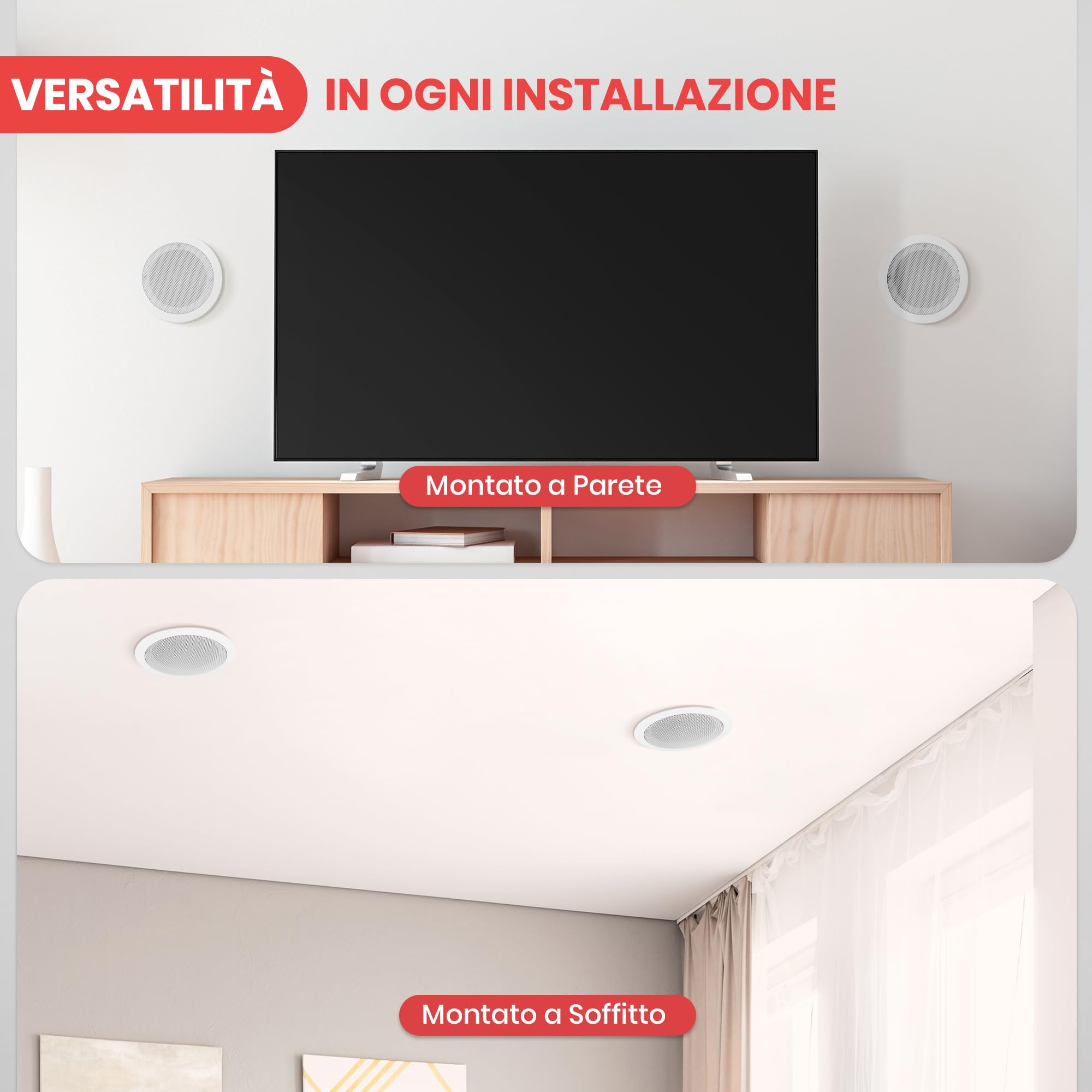 Pyle Altoparlanti Auto 2 Vie da Incasso 20,3 Centimetri, Speaker 300 Watt, Coppia Casse Audio da Parete/Soffitto, Tweeter a Cupola in Seta da 2,5 Centimetri, Controllo Treble Regolabile