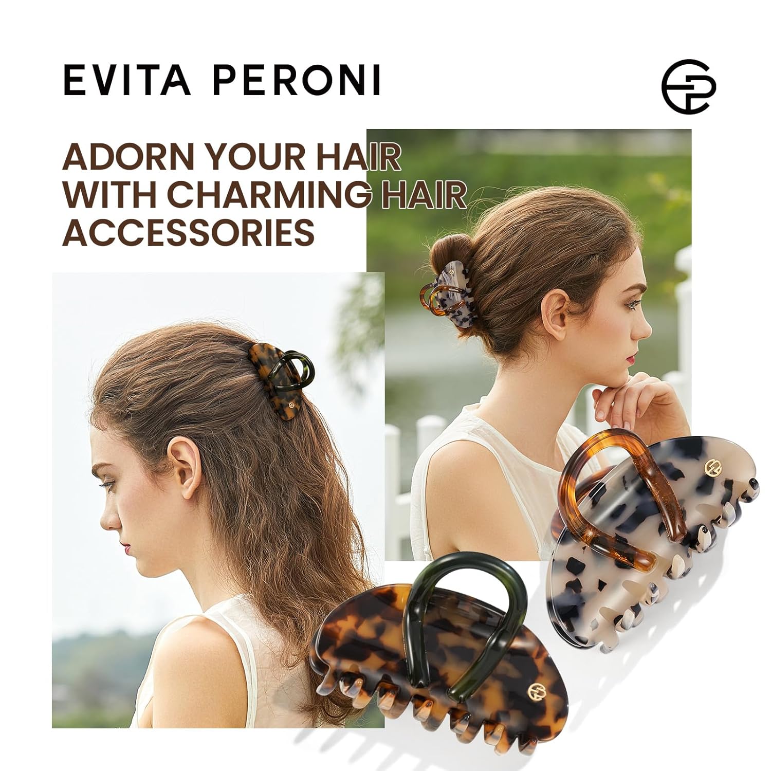 EVITA PERONI Middle Hair Clip, "Vintage Candy" Hair Clips for Women Strong Grip Acetate Shark Claw Clip with Gift Box, Amber - Image 4