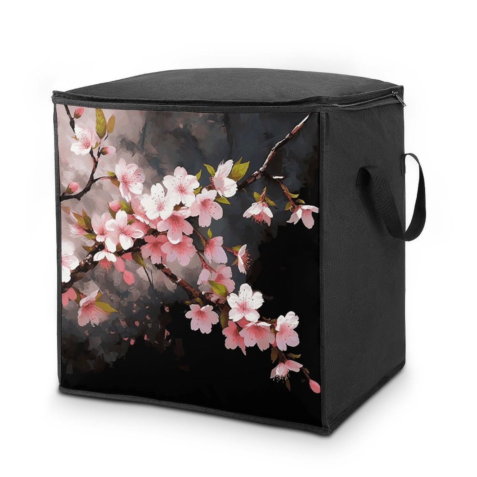 Tempting Cherry Blossoms Storage Bag Quilt Storage Bag with Sturdy Zippered Fashion Breathable Closet Organizer Storage Boxes with Carry Handles for Blanket Pillow Bedding