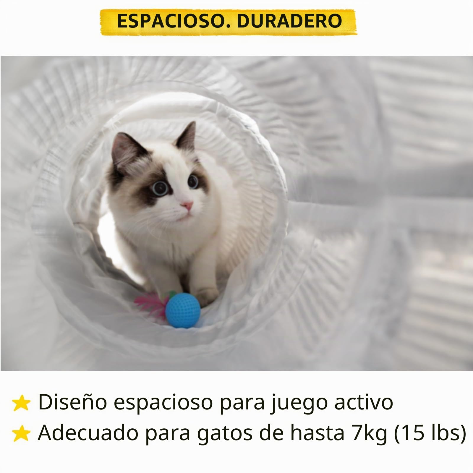 FURRYPAWS Túnel para Gatos 3 en 1-160cm con Cama Extraíble, Transformable (S/C/Redondo), Estructura Metálica Reforzada, 20 Juguetes, Plegable en 10s