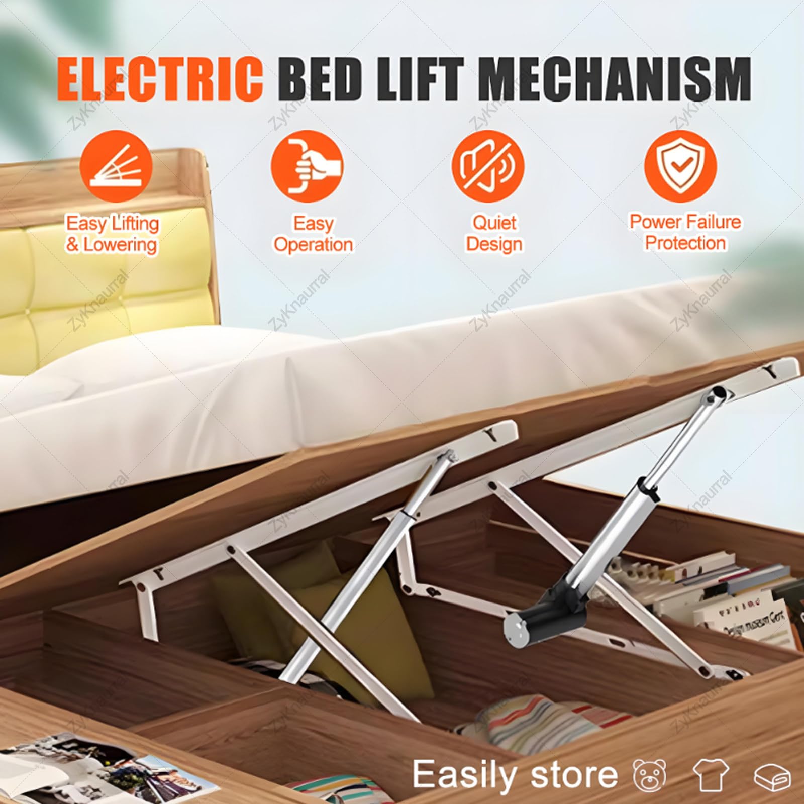 Mecanismo eléctrico de elevación de cama con mando a distancia, marco de acero resistente, capacidad de carga de 600 kg para cama de almacenamiento y colchón de muelles