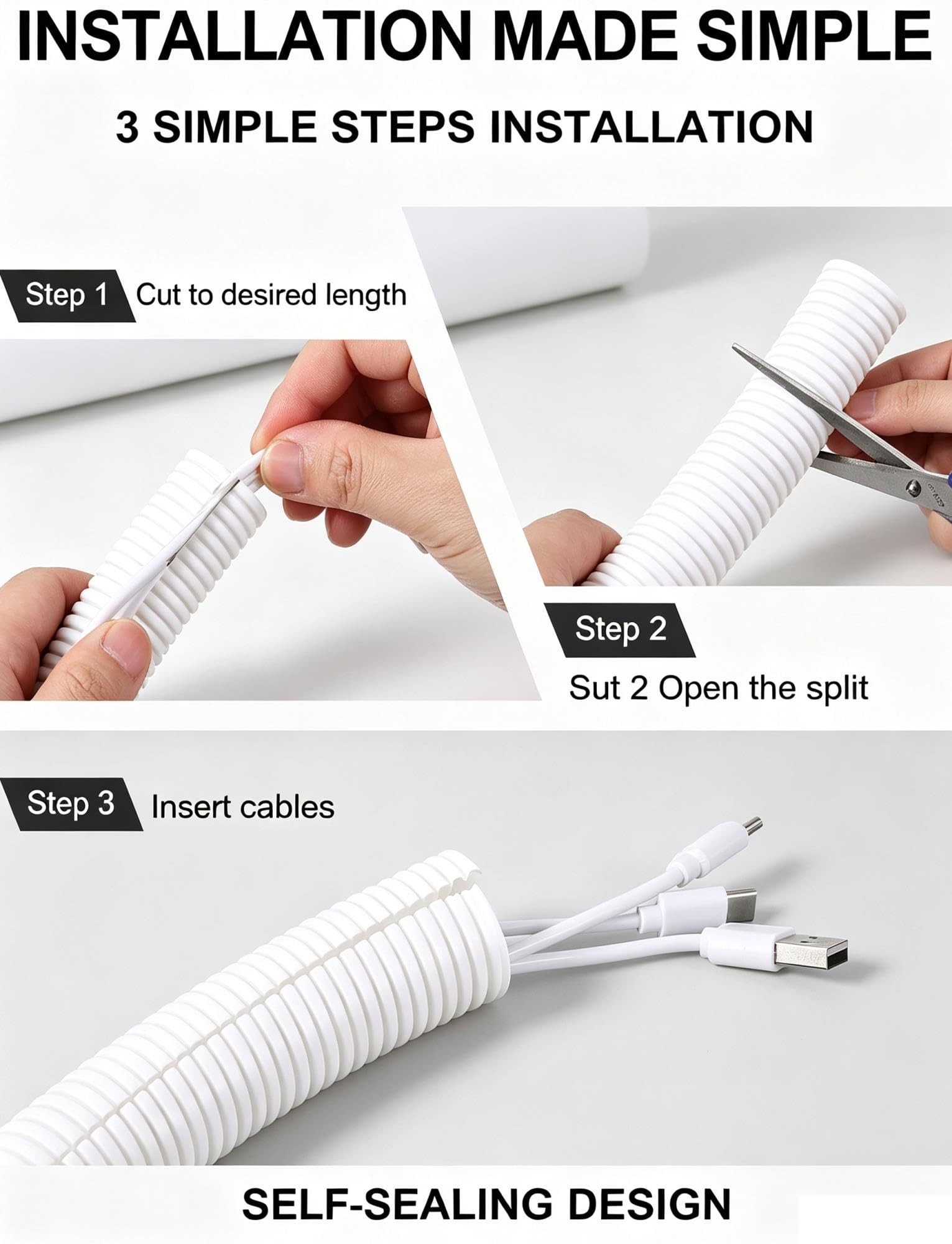 Tubo Corrugado Dividido PA Nylon Ignífugo Protección Cable Flexible