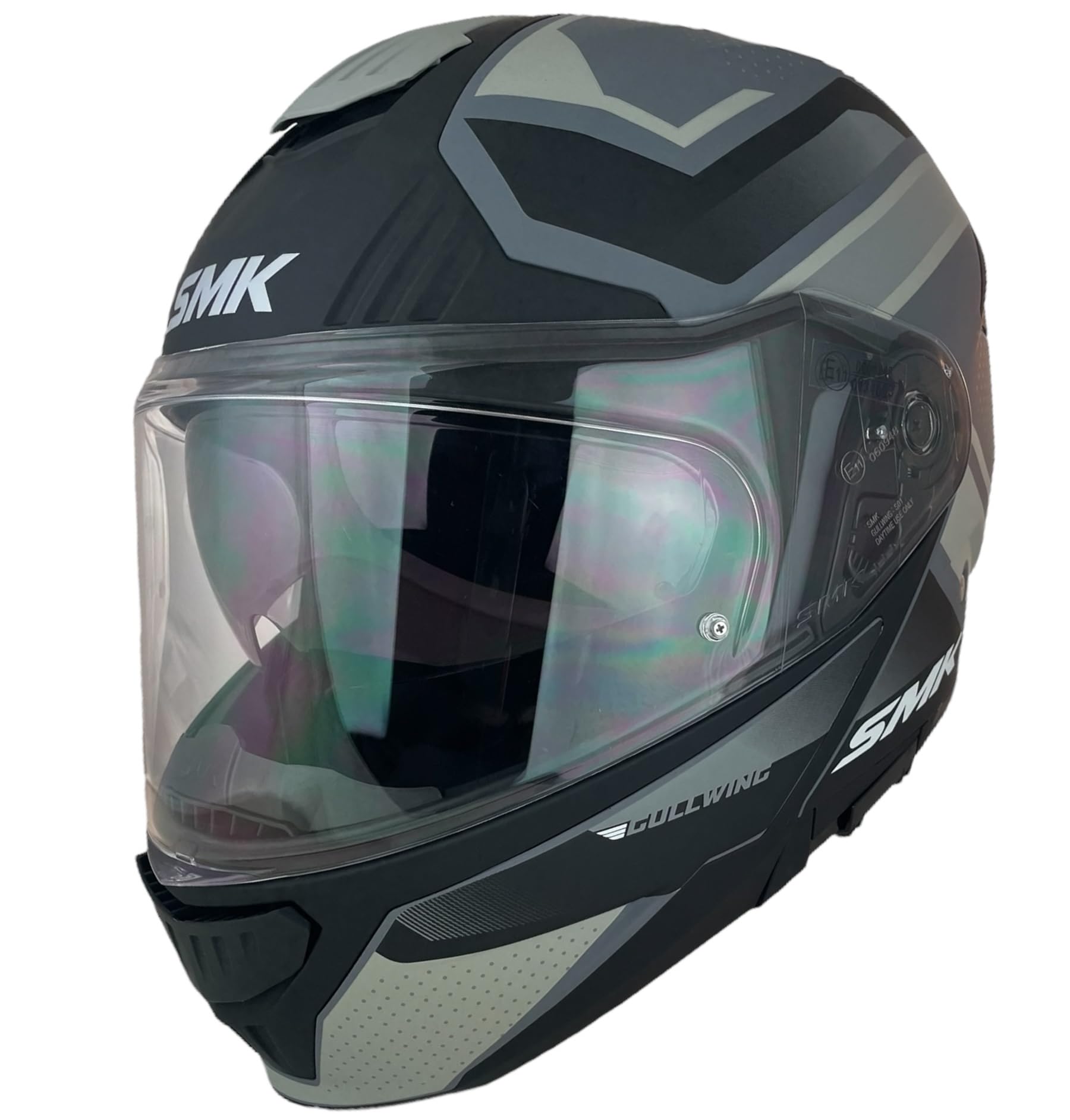 SMK Helmets Casco Modular GULLWING SUPERTOUR Decorado Mate Casco Modular para Motocicleta, Negro y Gris, con Visera Abatible 22.06 (3XL 65/66)