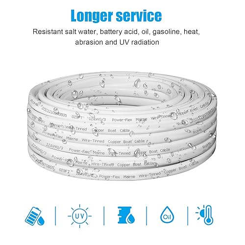 Miniatura 5 de Cable marino triplex de calibre 12, cable de cobre estañado para barco, 100 pies, 12 AWG, estándar de EE. UU., OFC, alambre de cobre libre de
