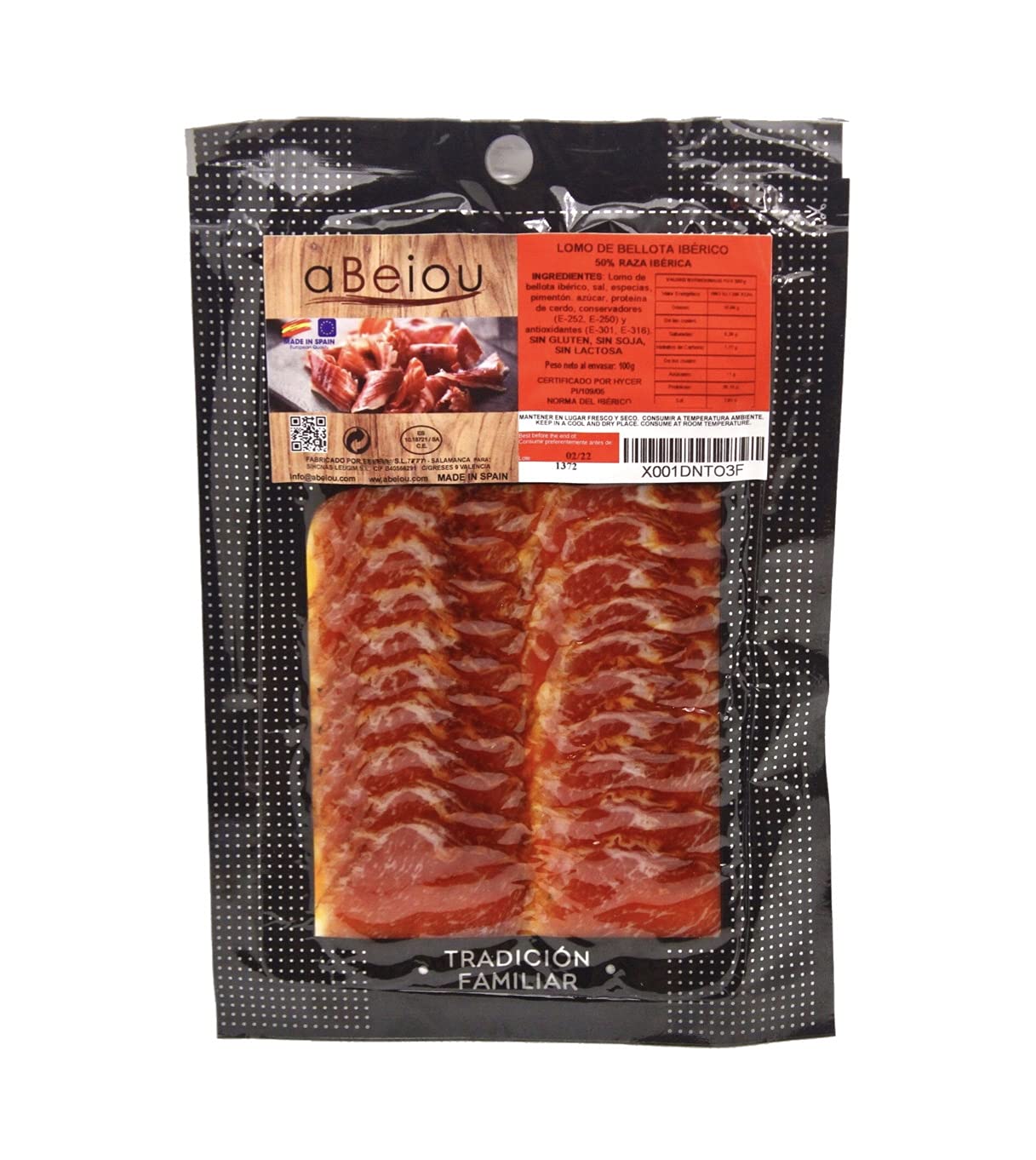 Chorizo Ibérico de Bellota Loncheado 50% Raza Ibérica 500 g (5×100 g) — Curación +16 Meses — Cert. Hycer — Guijuelo Salamanca — aBeiou — view 15