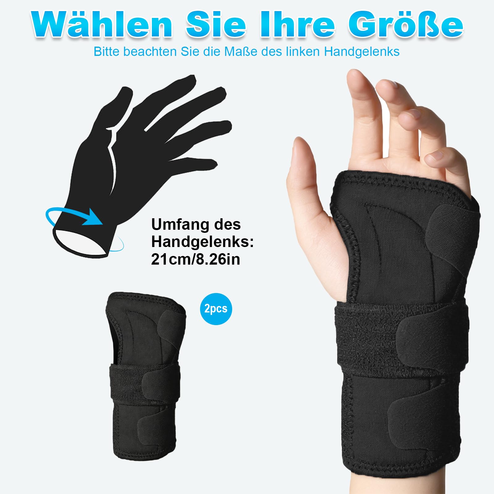 Handgelenkschiene, 2 Pack Handgelenkstützen, Handgelenk Bandagen Fitness, Handgelenkbandage Karpaltunnel, Verstellbare Handgelenkstütze mit Metall Geeignet für Linke und Rechte Hände(Schwarz)