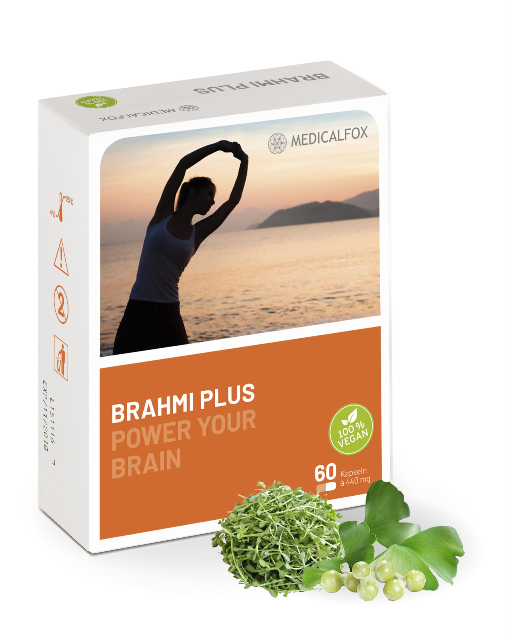 BRAHMI Plus Konzentrations- & Gehirn Kapseln für Frauen 60 Stk. vegan - Mit Vitamin B5 Pantothensäure für normale geistige Leistung, Mit Brahmi, Ginkgo, Gojibeere & Zink