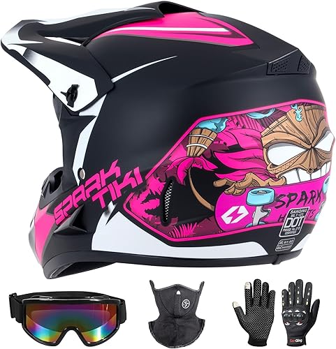 Miniatura 2 de Casco de motocross juvenil, casco de motocicleta ATV, cascos de motocross para exteriores, aprobado por DOT, cascos todoterreno con guantes, gafas,