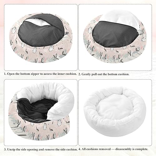 Miniatura 8 de KLL Cama de gato con diseño de pingüino gris de dibujos animados, cálida y acogedora cama para gatos y gatos, cama para mascotas de tamaño extra