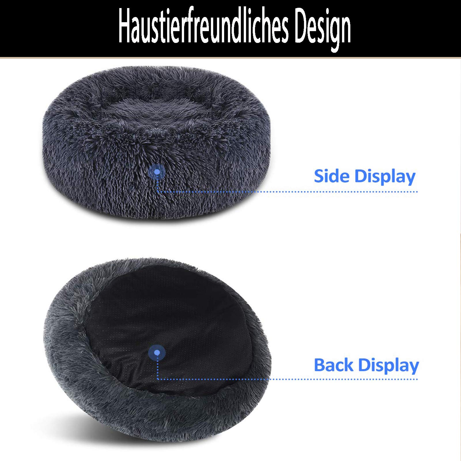 LINRUI XXL Orthopädisches Hundebett – Donutförmig, Waschbar, Rutschfest, Memory-Schaum, Für Große Hunde (dunkelgrau)