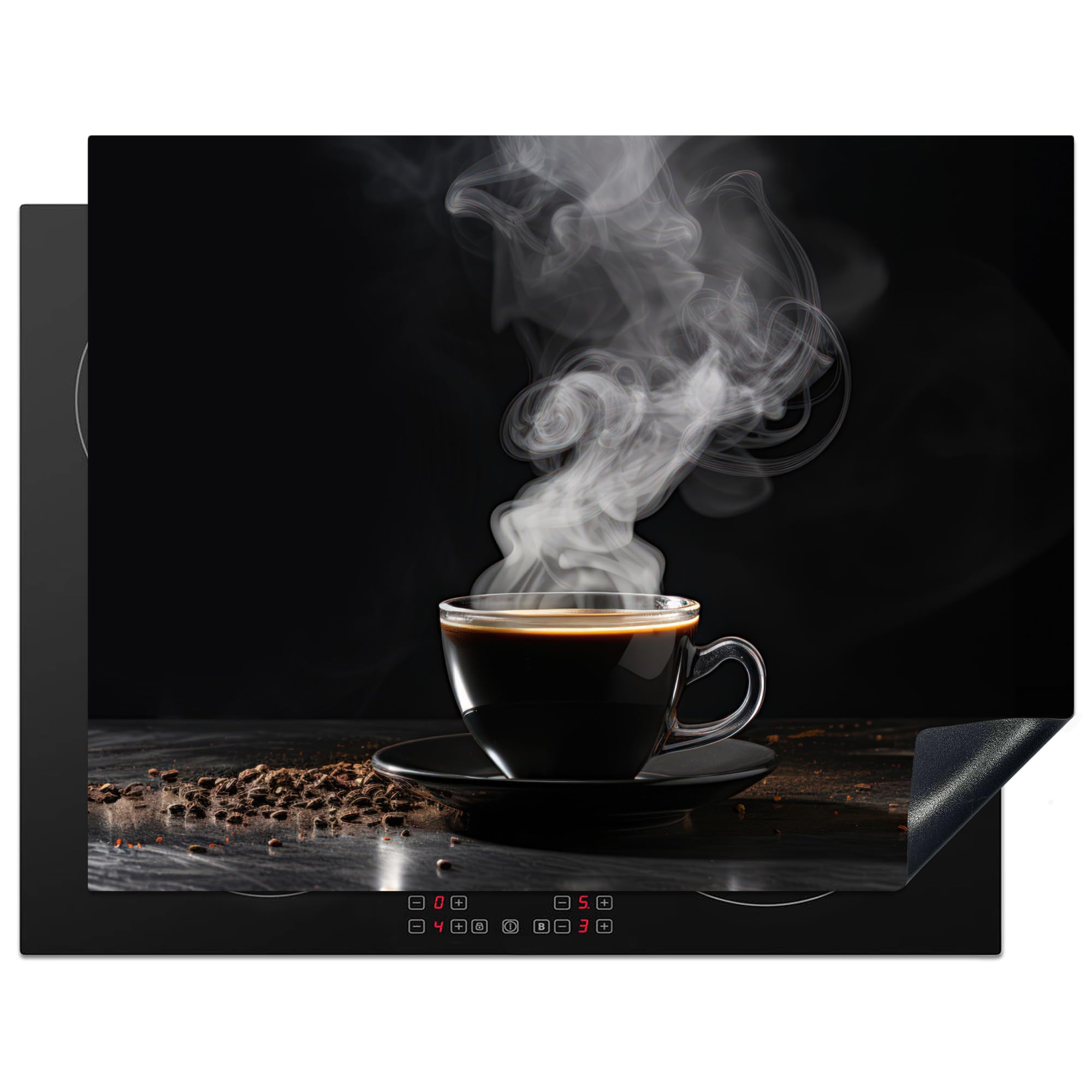 KitchenYeah© Induction Hob Protector Mat 23.2"x30.3" / 77x59 cm Stove Cap Top Cover Kitchen Cooker Covers for Electric Hobs Vinyl Coffee - Black - Beans - Hot - Cup