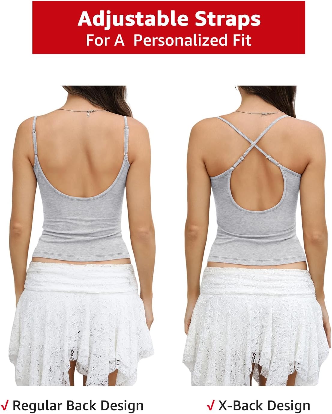 Womens Cotton Scoop Neck Tank Top Adjustable Spaghetti Strap Camisole Basic Summer Fitted Backless Shirts 2026 - Image 5