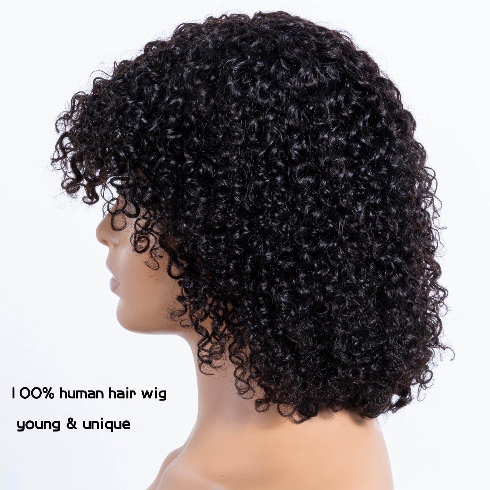 Short Glueless Human Hair Wig with Bangs