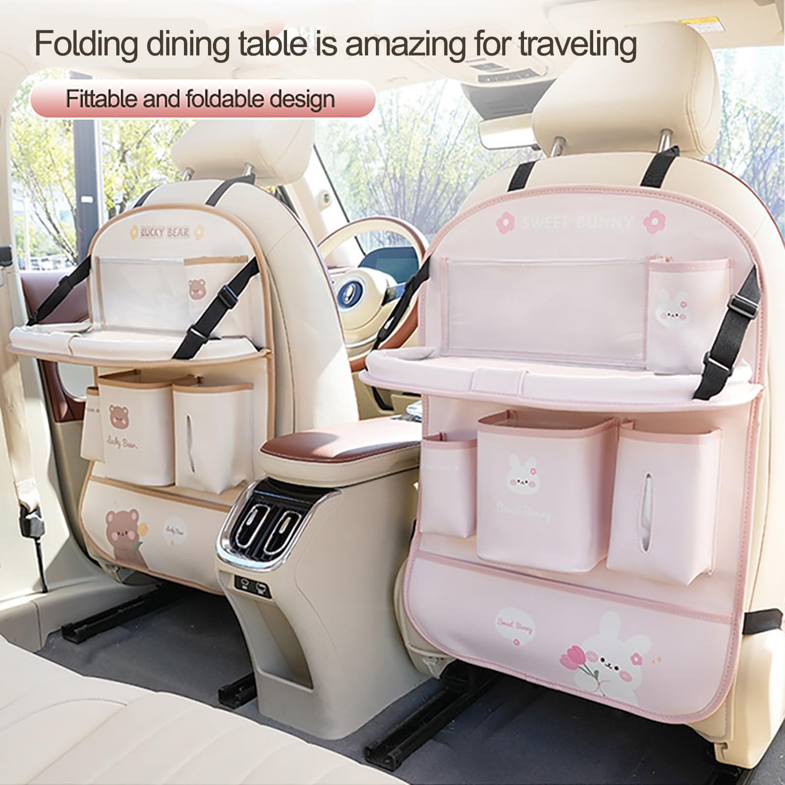 Organizer per seggiolino Auto con Spallacci Regolabili in Lunghezza, Auto Organizzatore Kick Mats Impermeabile Sedile Posteriore, Organizer per sedili Posteriori con(Yellow)